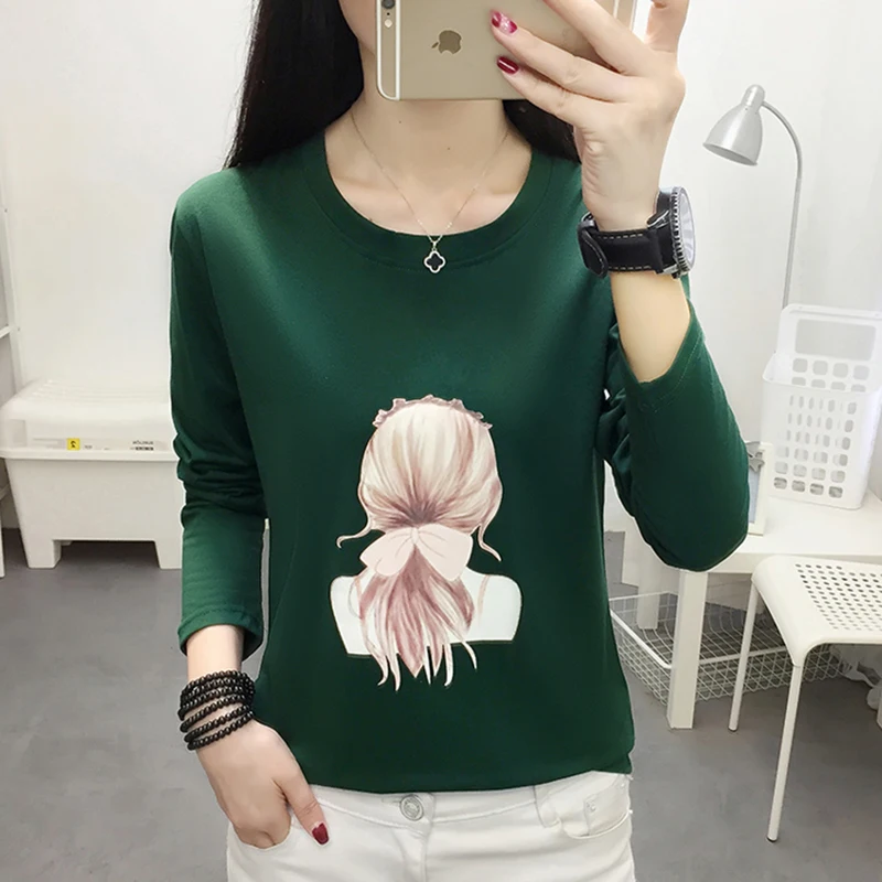 

AOSSVIAO Plus Size Women T-Shirt Autumn Winter Long Sleeve Tops Tee Print T-Shirt 2019 Femme Harajuku Loose T shirt Ladies Tops
