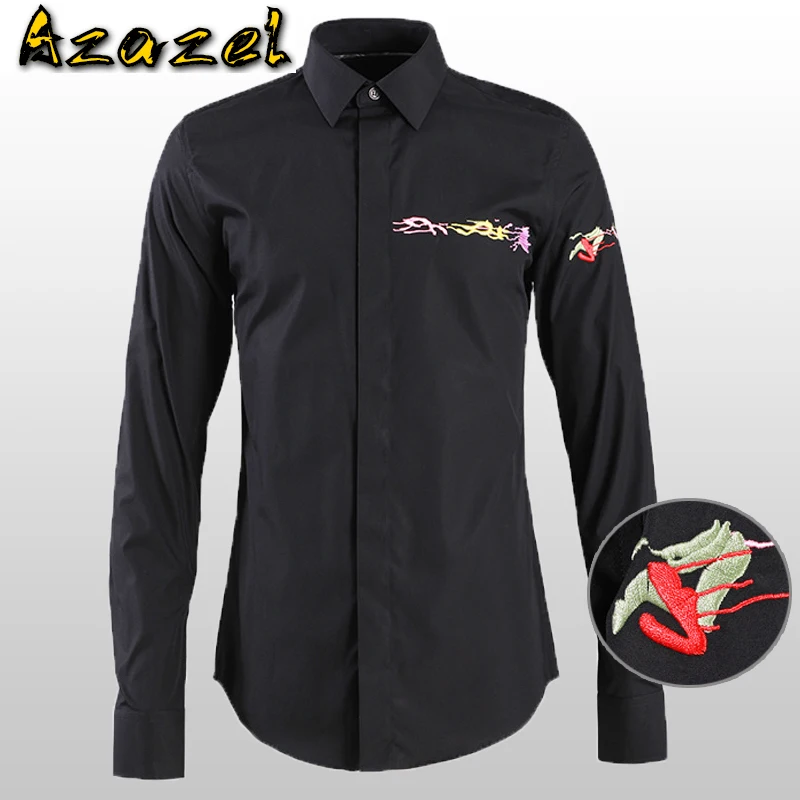 Azazel одноцветные мужские рубашки роскошные с вышивкой длинным рукавом