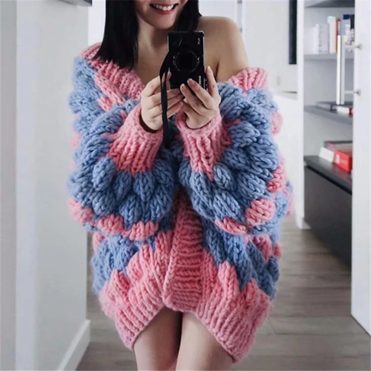 Best Price Modis patchwork mohair knitted cardigan women v-neck loose sweater 2019 autumn and winter new arrival