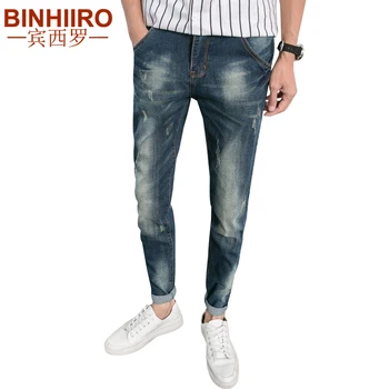 

2020 Spring And Summer Men's New Pencil Pants Light Comfortable Full Length Pants Slim Fashion Vintage Solid Color Jeans Male