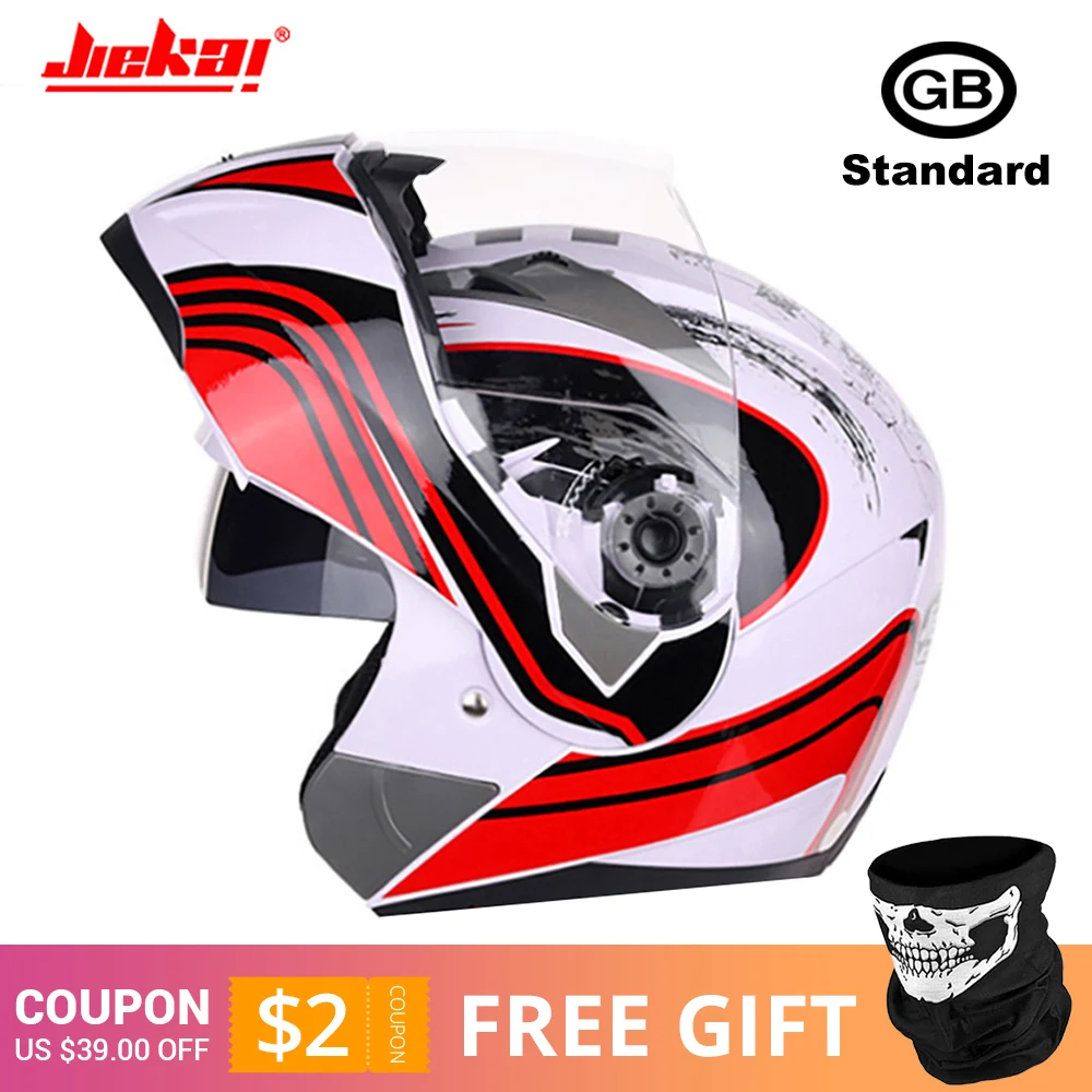 JIEKAI 105-2 Red Новинка, откидной мотоциклетный шлем, мотоциклетный, модульный, с двумя линзами, для мотокросса, мотоциклетный шлем, крушение, полное лицо, шлемы, Casco Moto Casque - Цвет: JIEKAI 105-2 Red