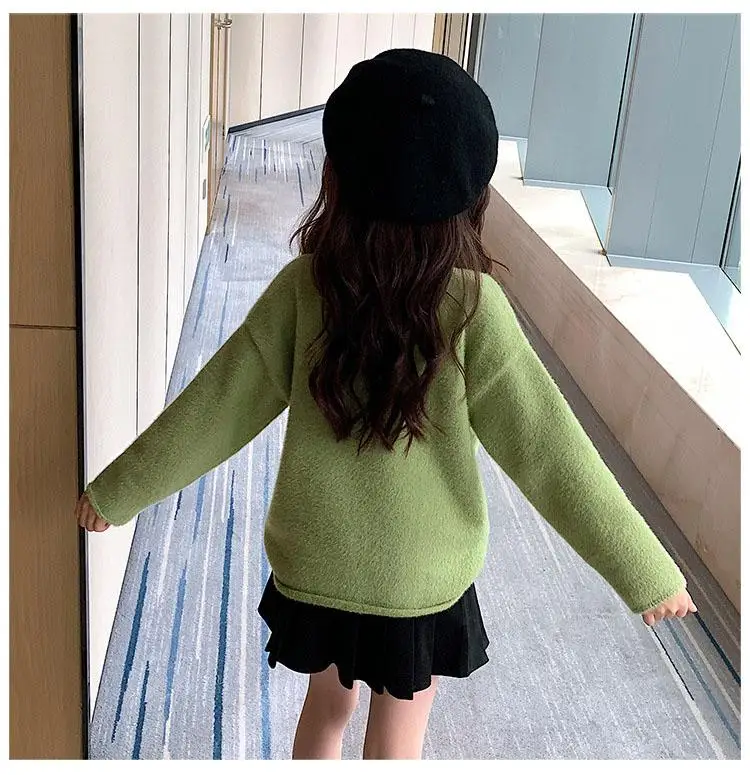 New 2020 Spring Autumn Winter Pullover Big Girls Sweater High Collar Baby Girl Sweater Fashion Kids Sweater Green White Tops (20)