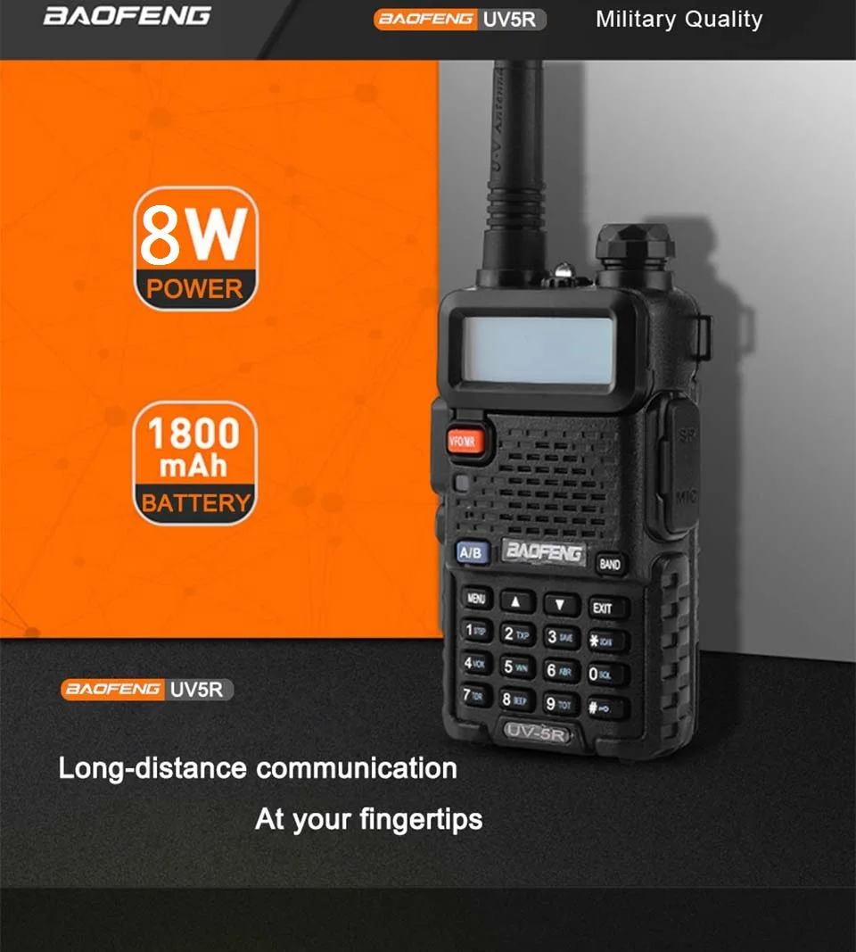 Baofeng, UV-5R, 8 Вт, Двухдиапазонная рация, VHF UHF, двухстороннее радио UV 5R Ham, HF трансивер CB, радио UV5R, охотничье радио, Comunicador