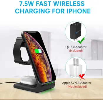 3イン1 10ワットデスクトップ高速スマートワイヤレス充電アダプタiphoneのi-腕時計空気ポッド