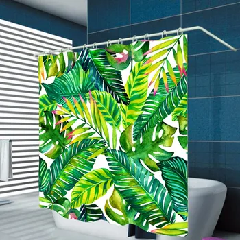 

1pc 3D Digital Print Green Leaf Shower Curtain Waterproof Polyester Hook Shower Curtain For Bathroom Shower Home