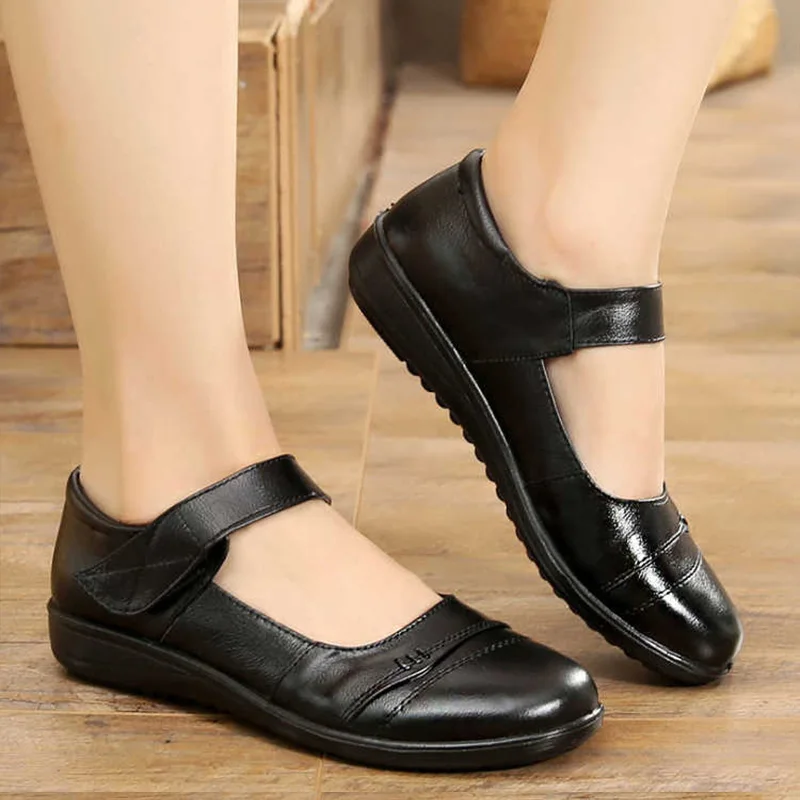 Size 33-42 Spring Autumn Woman Leather Shoes Lady Leather Shoes Soft Woman Flats Apricot