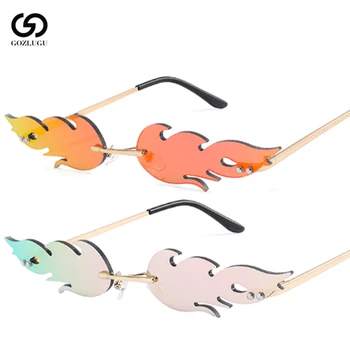 

GOZLUGUSunglasses ladies men's frameless wave sunglasses 2019 new fashion glasses luxury trend narrow box sunglasses streetwear.