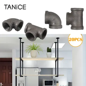 

TANiCE 20 Pcs Pipe Fitting Elbow 90 Degree Angled Tee 1/2" Malleable Cast Iron for Industrial Furniture Decorate DIY Accessories