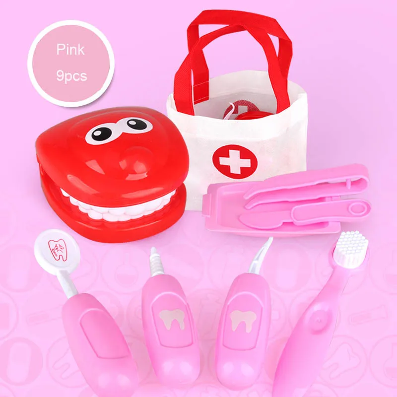 9 шт. реальная жизнь Косплей доктор Стоматологическая Игрушка Дети Зубы Модель Набор Медицинский Набор Обучающие ролевые игры моделирование обучающие игрушки - Цвет: Pink