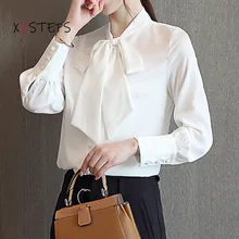 

Elegant Bowknot Office Lady Chiffon Blouses 2021 Autumn Woman's Shirts White Caffee Long Sleeve Female Work Wear Tops Clothings