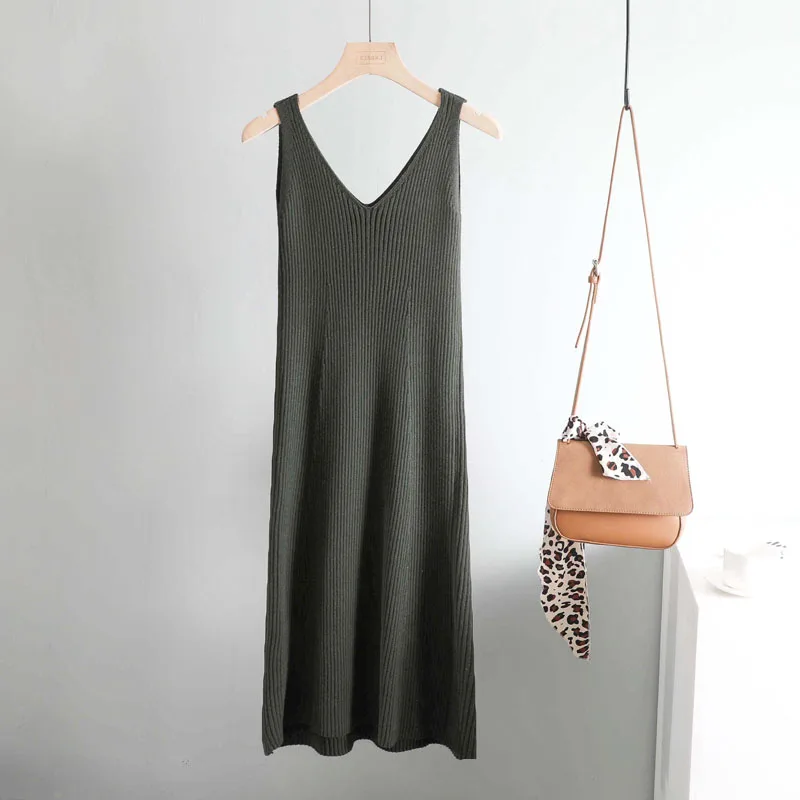 autumn winter Woman thick knit Tank Dress Casual sleeveless sweater dress Camisole Female v-neck camis sexy sweater dress