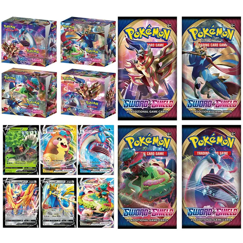 2020 324pcs Pokemon Action Figures Trading Card Game Set Booster Box Sword Shield Vmax New English Edition Tomy Children Toy