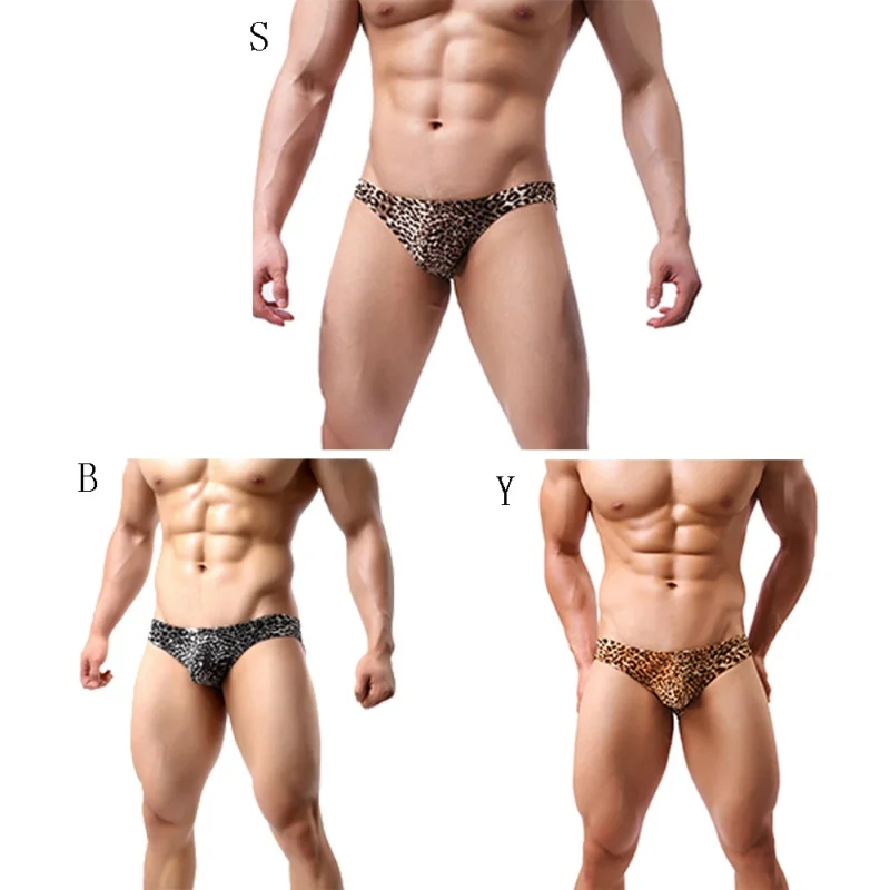 Los hombres Sexy leopardo calzoncillos de cintura baja de poliéster transpirable elástico de Wicking de la humedad ropa interior