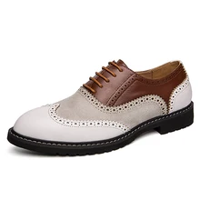 2019 New Men Oxford Genuine Leather Dress Shoes Brogue Lace Up Flats Male Casual Shoes 3#15D50