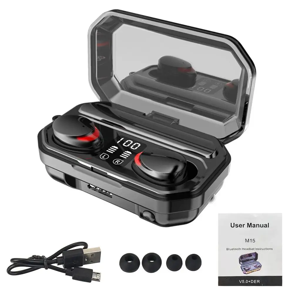 M15 TWS Wireless Waterproof Bluetooth V5 1 HD Call In ear Earphones with Mic Earphones 2402MHz 2480MHz Phone Accessories