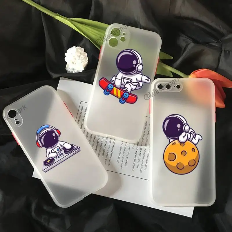 Cartoon Astronaut Cellphone Translucent Matte Soft TPU Phone Case For Iphone 7 8 X XS XR 11 12 PRO MAX Cover | Мобильные телефоны и