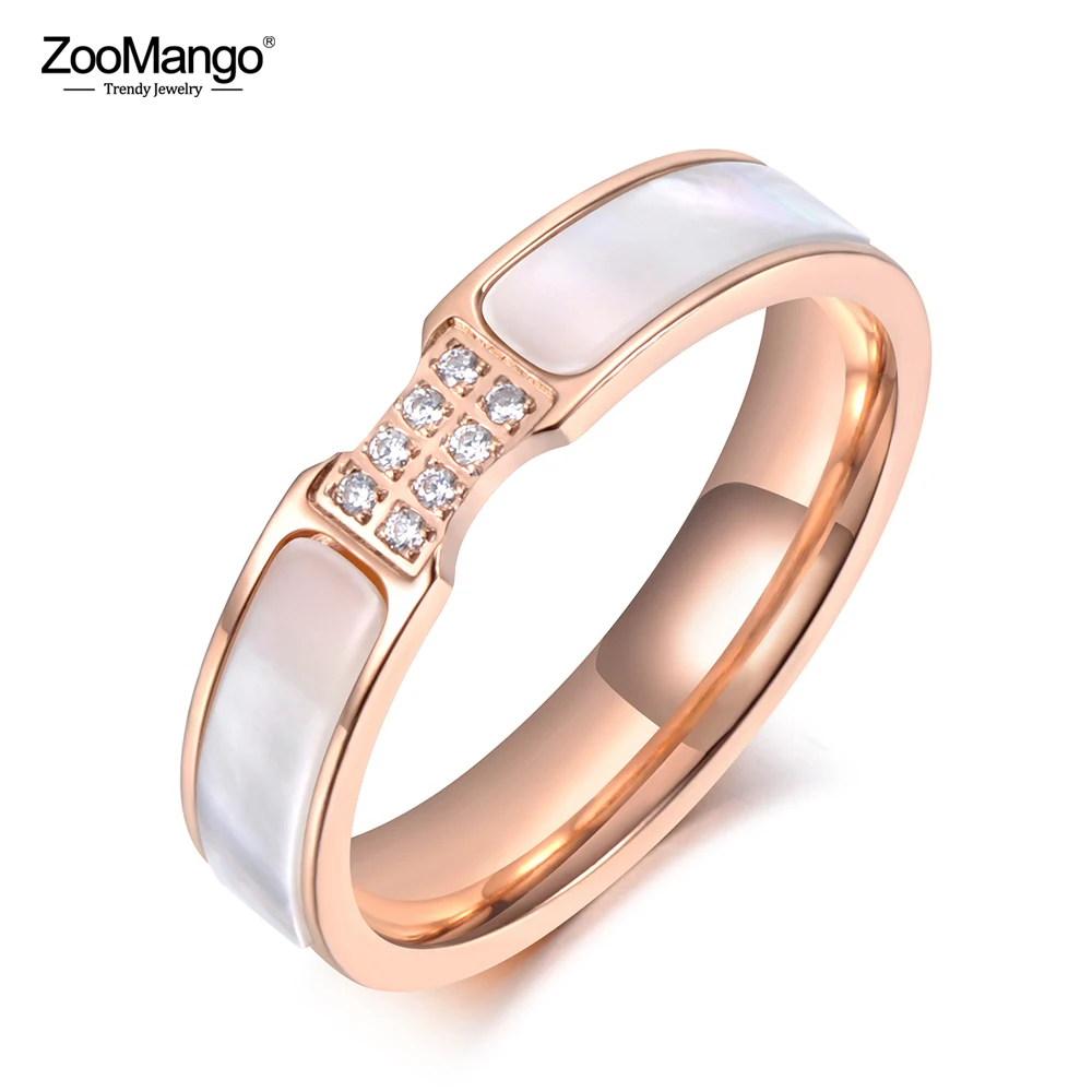 ZooMango Мода дизайн розовое золото хрустальные стразы, кубический цирконий Титан Сталь белый корпус обручальные кольца для Для женщин и девочек Подарки ZR19062
