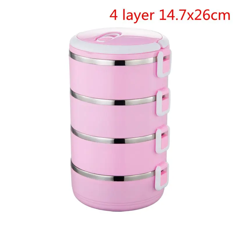 4 Layers pink Ланч-бокс, контейнер для еды, Ланчбокс, Герметичный Термос, портативный, нержавеющая сталь, термоконтейнер для ланча, для офиса, кемпинга, принадлежности - Цвет: 4 Layers pink