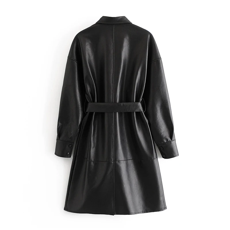 couro feminino longo casaco de manga longa 02