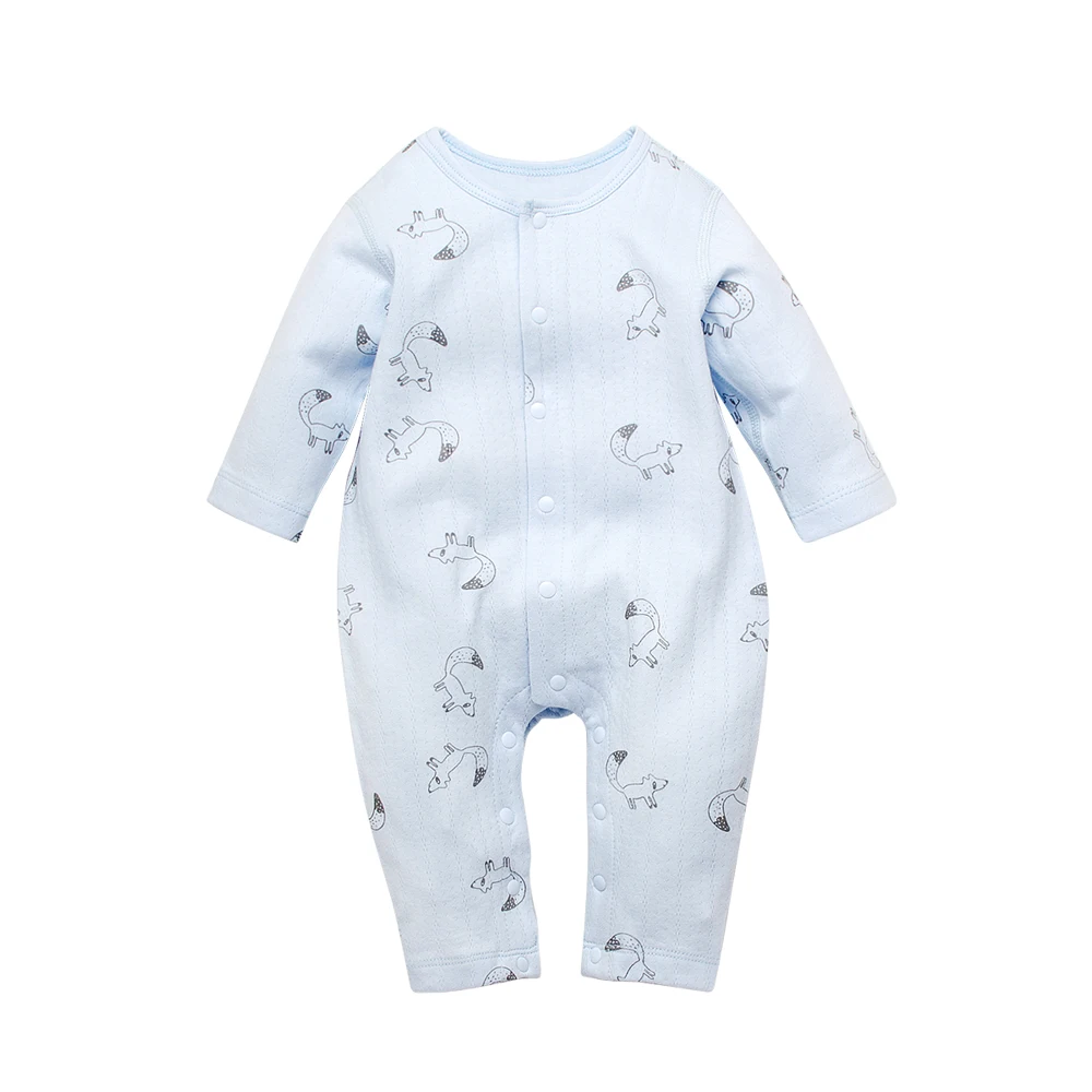 Spring Autumn Newborn Baby Clothes Boys Girls cartoon fox Rompers Kids Costume For Girl Infant Jumpsuit 3 6 9 12 Month - Цвет: Light blue