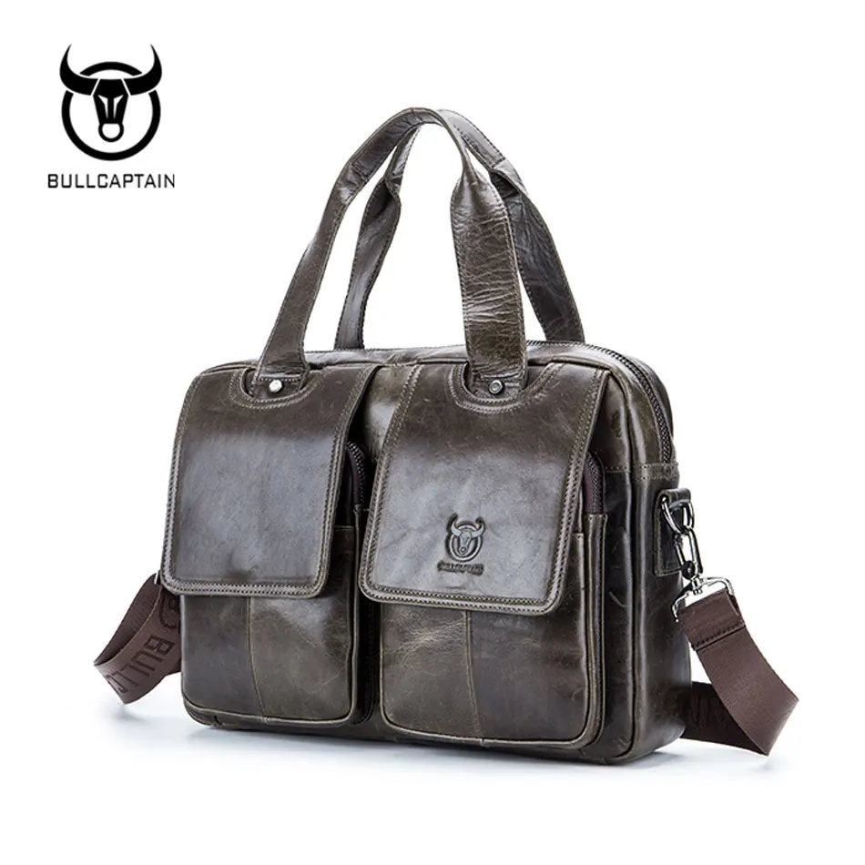 Best BULLCAPTAIN 2019 Men leather bag business Computer Laptop Bags Fashion cowhide male commercial briefcase Messenger Shoulder Bags