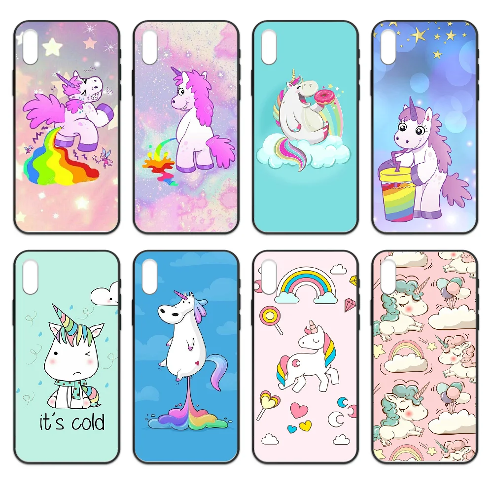 cute pink Rainbow Unicorn Phone case cover hull For iphone 4 4s 5 5S SE 5C 6 6S 7 8 plus X XS XR 11 PRO MAX 2020 black back 3D | Мобильные