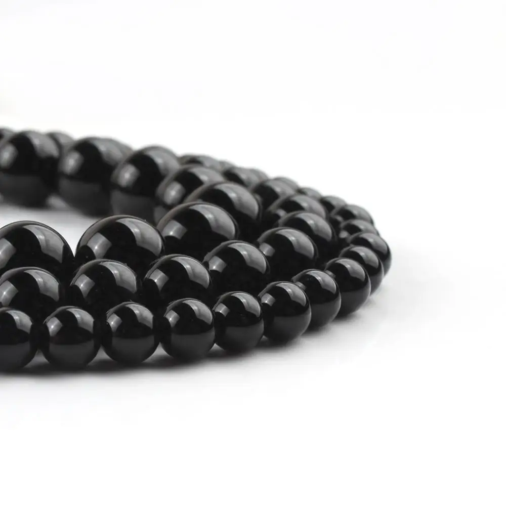 Black Agate Smooth Round Beads for Jewelry Making - Image 5