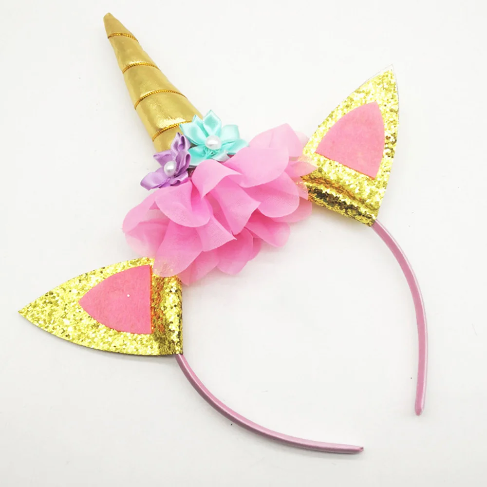 Unicorn Headband Милая Детская тематическая вечеринка на день рождения единорога, платье с единорогом для девочек, топ с блестками радуги, рождественское платье для маленьких девочек, одежда для малышей с единорогом - Цвет: Unicorn Headband