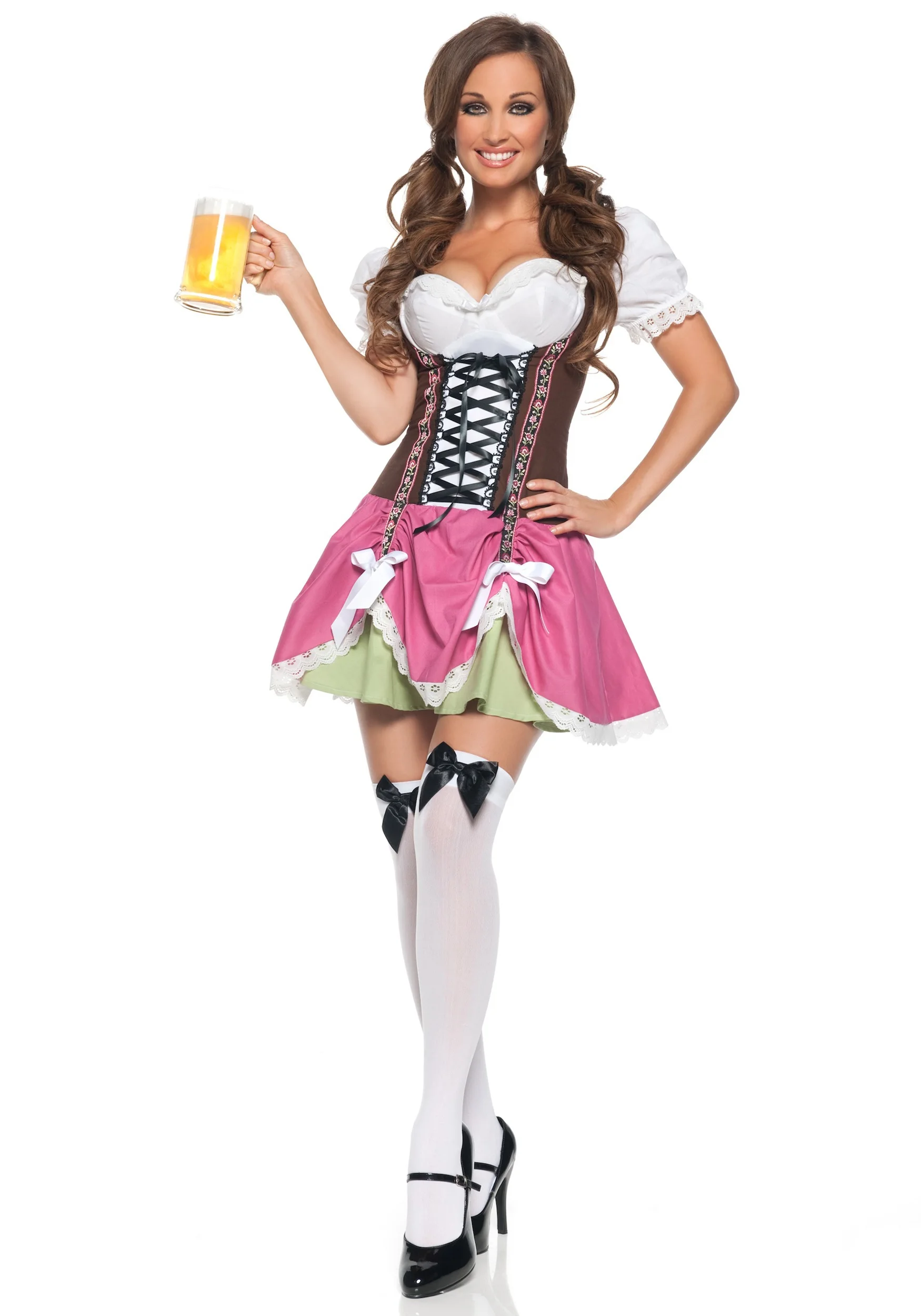 Dirndl женские сексуальные пивные костюмы для девушек розовый зеленый кружевной Октоберфест пивной костюм горничной