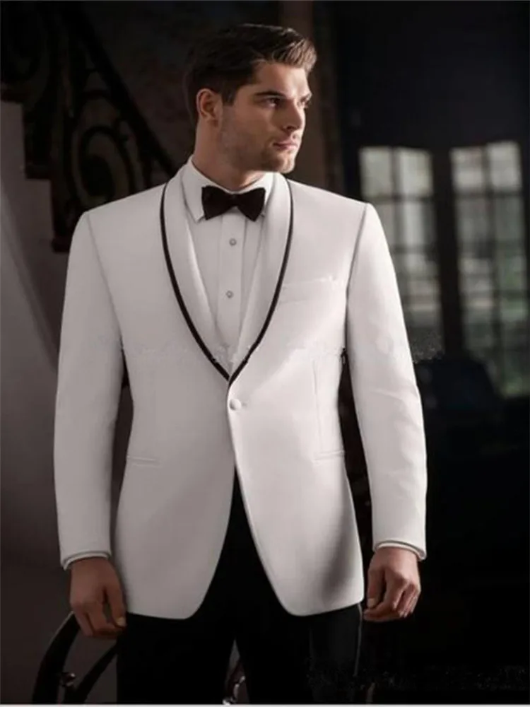 Мужской костюм Smolking Noivo Terno Slim Fit Easculino, вечерние костюмы для мужчин, белый, на одной пуговице, однобортный, шаль, лацкан, смокинг
