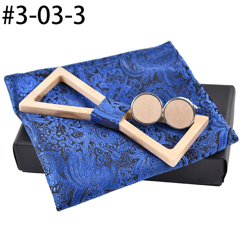 Wood Bowtie Set Мужская Свадебная деловая вечеринка галстук рубашка деревянная бабочка галстук носовой платок деревянные Запонки Свадебный галстук-бабочка карман Squre - Цвет: Wood Bowtie Set