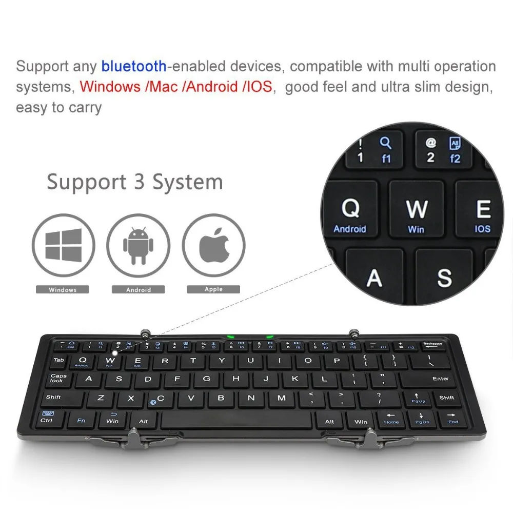 Портативный складной беспроводной Bluetooth клавиатура для iPad IOS/Android/Windows Tablet PC Мобильный телефон черный белый