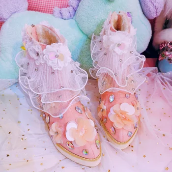 

2020 autumn and winter new high-end custom sequin pointed toe thick bottom low heel short tube women's cotton shoes cotton boots