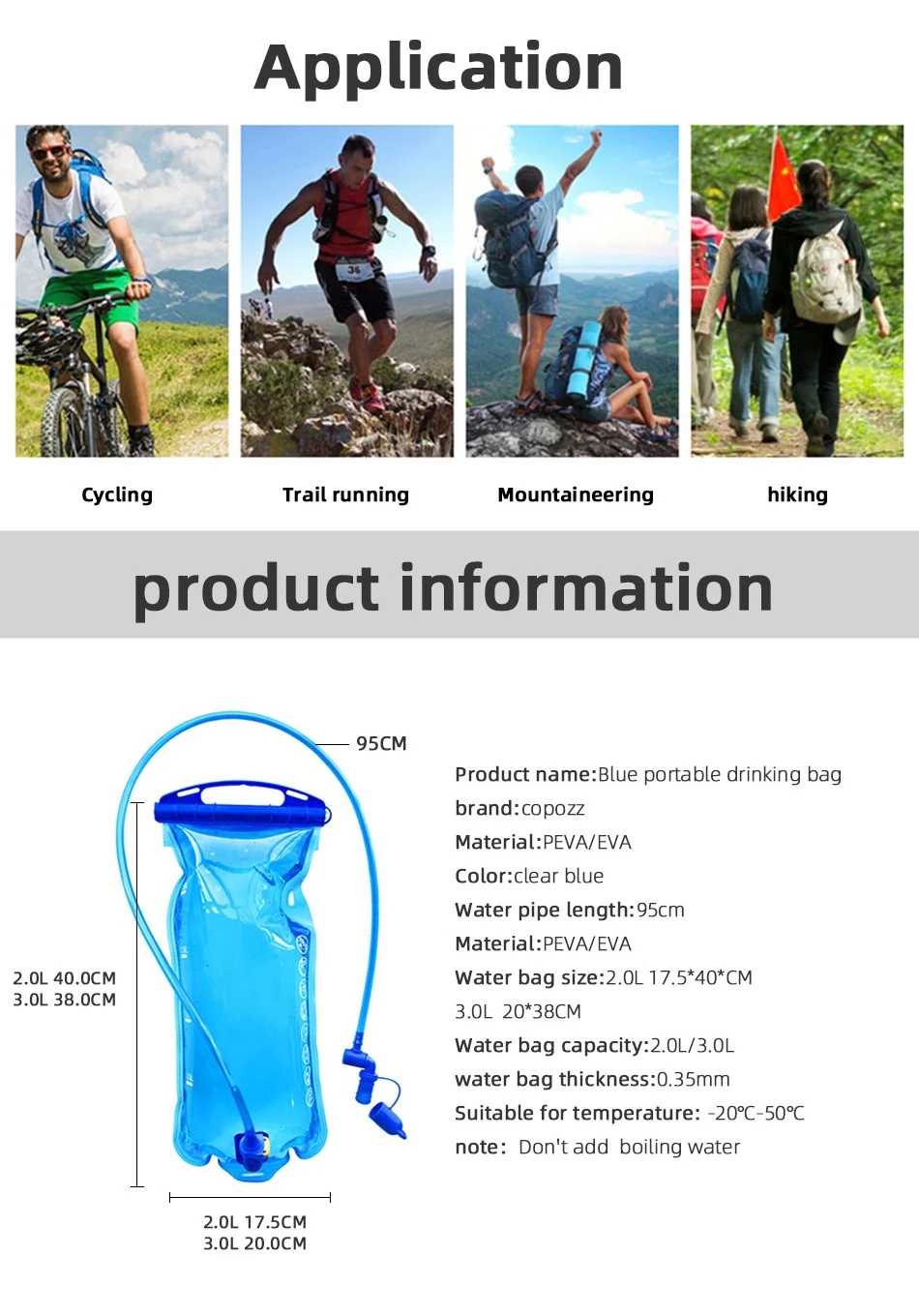 COPOZZ 2L/3L Открытый Велоспорт Бег Складная PEVA горный мешок воды спортивная Гидратация мочевого пузыря для верховой езды Кемпинг Туризм Альпинизм