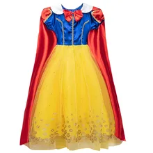 Платье принцессы Белоснежки; костюм для девочек; детский маскарадный костюм на Хэллоуин с длинным плащом; детский праздничный костюм на день рождения; нарядный От 2 до 10 лет с героями мультфильмов