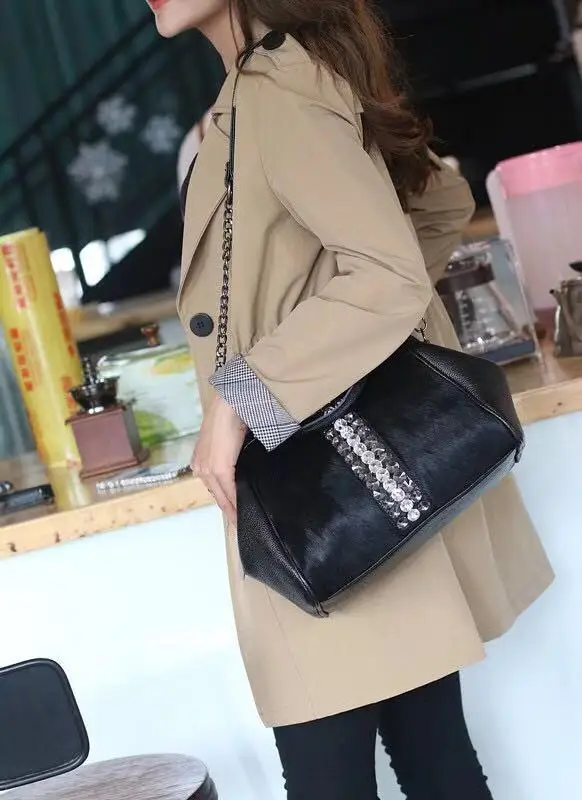 Модная брендовая кожаная женская сумка с мехом, Высококачественная женская сумка на плечо, Женская Повседневная сумка-мессенджер
