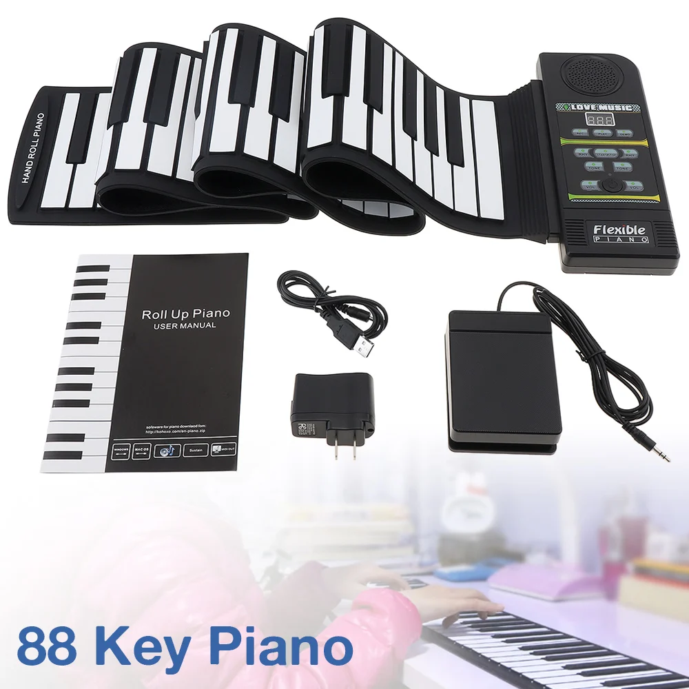 KONIX PN88S 88 клавиш 128 тонов 100 ритмов электронное гибкое рулонное пианино USB и MIDI порт
