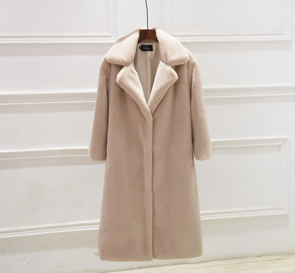 Зимнее женское пальто зимнее длинное пальто из искусственного меха кролика Женское пальто из искусственного меха Тедди и Куртка женская утепленная теплая меховая верхняя одежда - Цвет: apricot