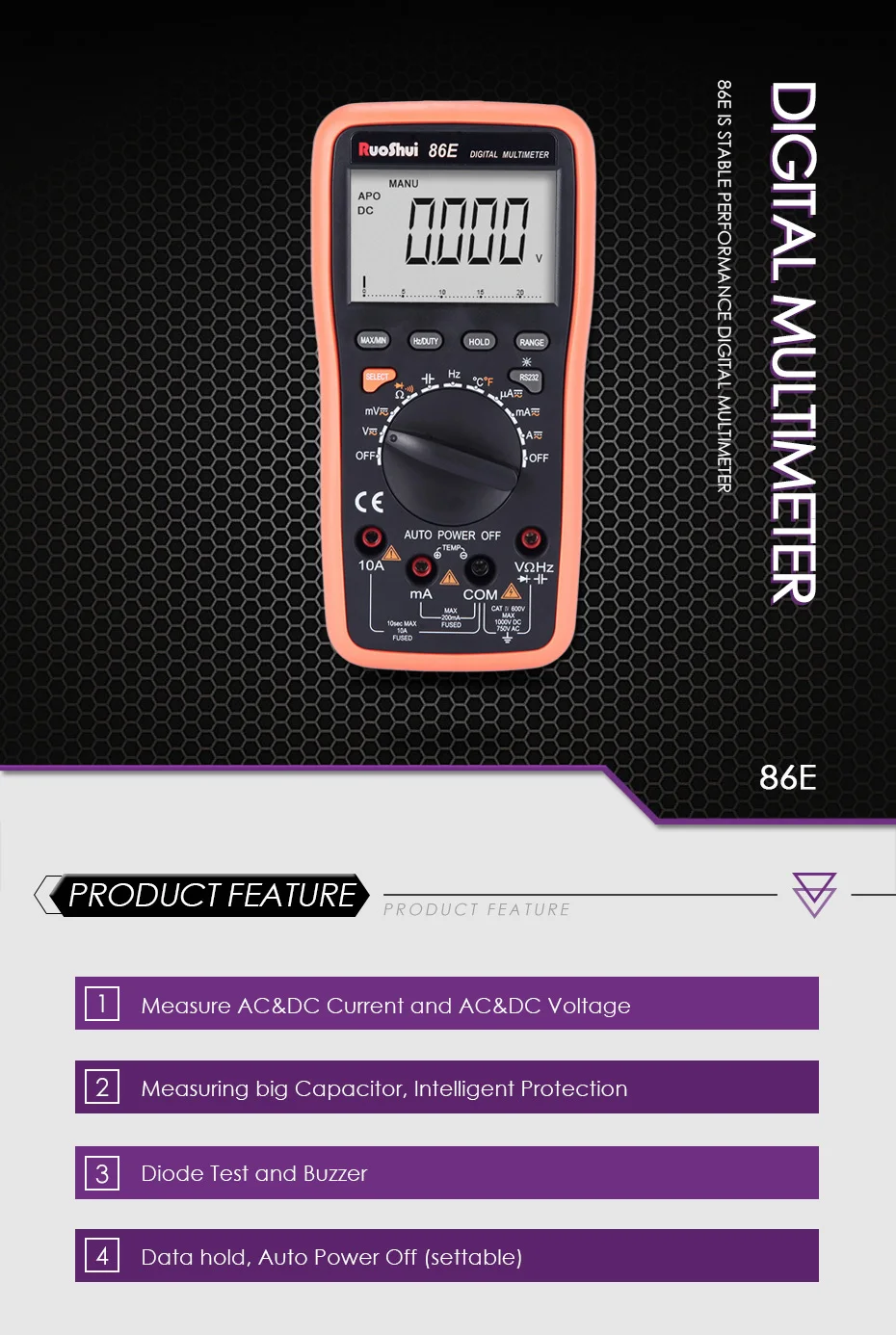 86E Digital Multimeter Current Resistance meter transistor multimetros de alta calidad continuity tester(Victor RuoShui