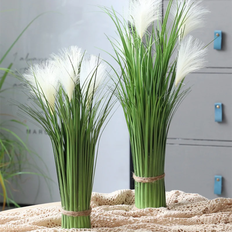 

60cm 5Head Wedding Tree Large Artificial Plants Tropical Fake Reed Green Onion Grass Silk Foxtail Bulrush For Home Wedding Decor