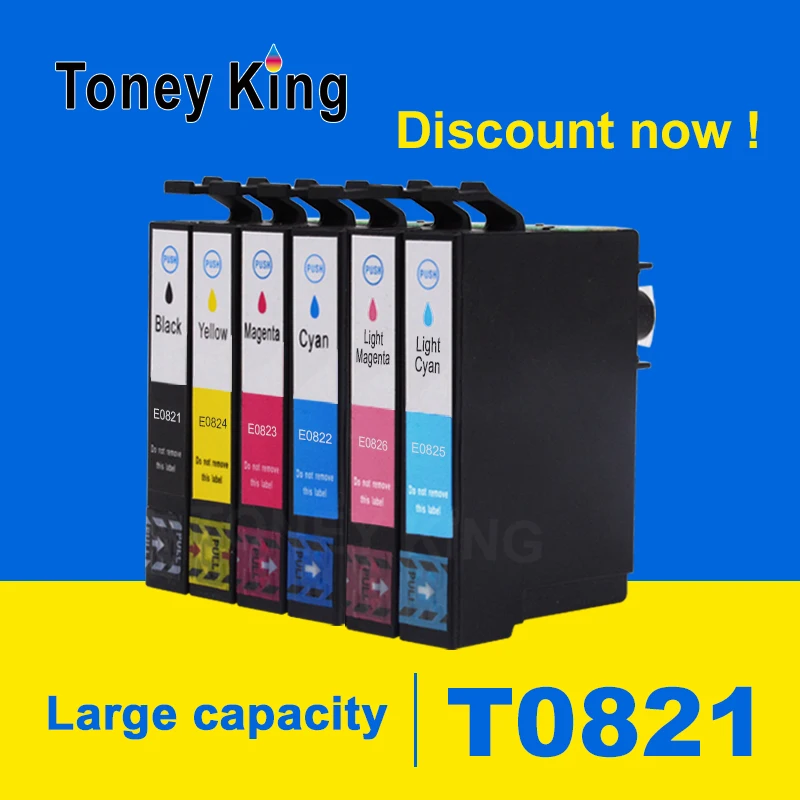 

Toney King T0821 - T0826 Ink Cartridge For Epson Stylus Photo R270 R290 R390 RX590 RX610 RX690 TX659 TX720WD TX800FW Printer