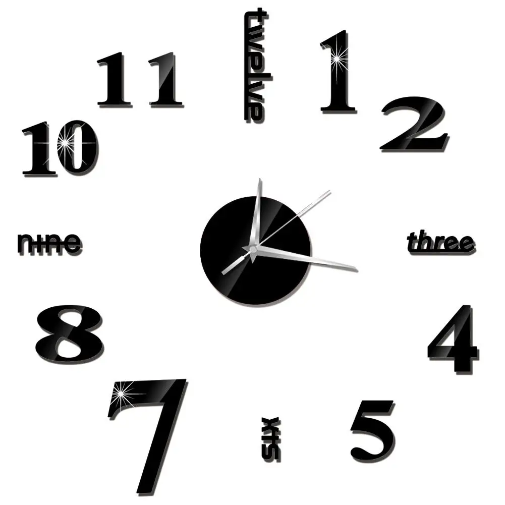 

Irregular Digital Number Wall Clock DIY 3D Clock Dark Acrylic Hanging Clock Acrylic Brief Quiet DIY Wall Clock Modern For Home