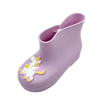 

2020 Fashionable Unicorn Baby Candy Color Rain Boots for Girls Pink Pruple Waterproof Rubber Shoes Children Ankle Boots D03268