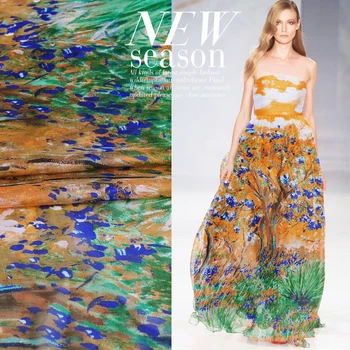 

3 Meter dress natural silk scarf beach skirt printed fabric chiffon autumn forest