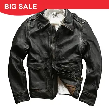 

2020 Vintage Brown Men Military Aviator Leather Jacket Plus Size XXXXL Genuine Cowhide Autumn Slim Fit Pilot Leather Coat