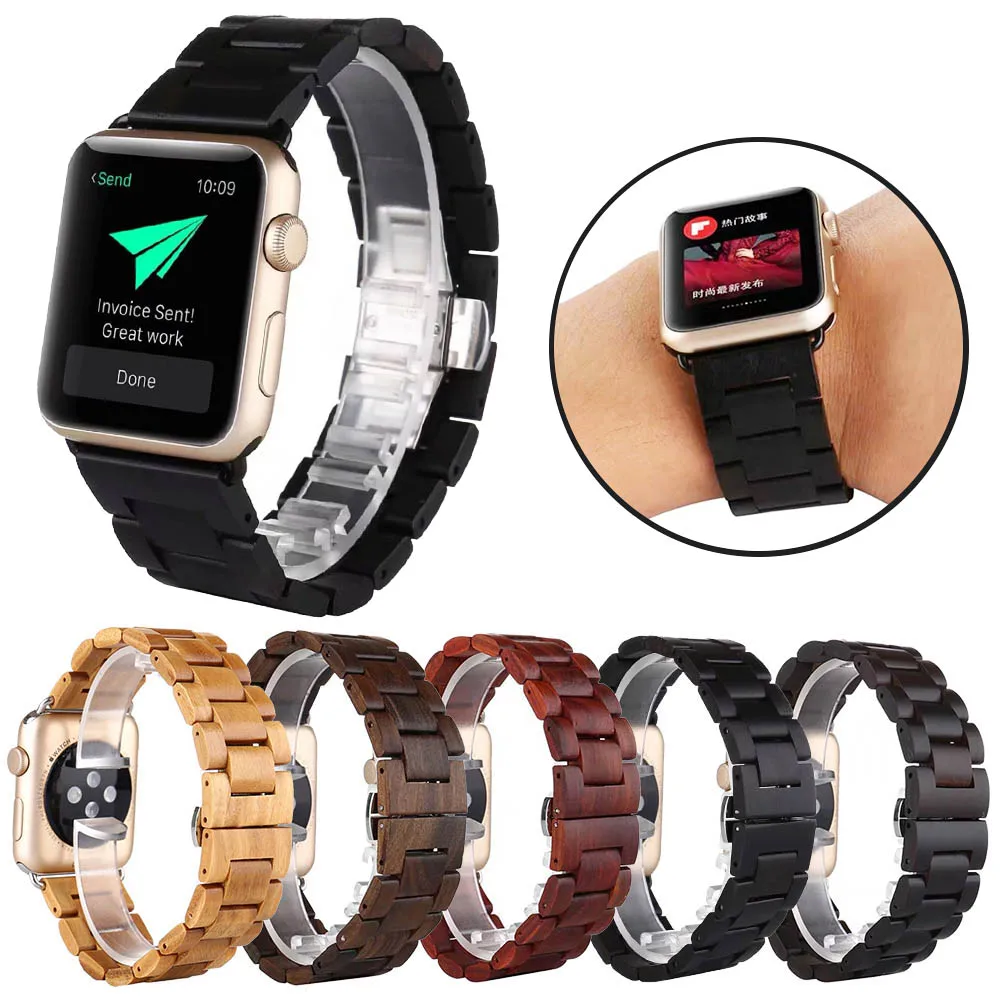 Деревянный ремешок для часов apple watch, ремешок 40 мм, 44 мм, 38 мм, 42 мм, серия 5, 4, 3, 2, 1, роскошный браслет для iWatch, наручные часы apple