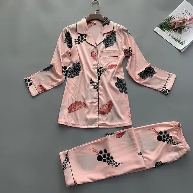 Женский пижамный комплект с длинными рукавами, мягкая одежда для сна, комплект из 2 предметов, рубашка и штаны с пуговицами, классическая одежда для сна с отворотом, костюм для сна, повседневная домашняя одежда - Цвет: Pink