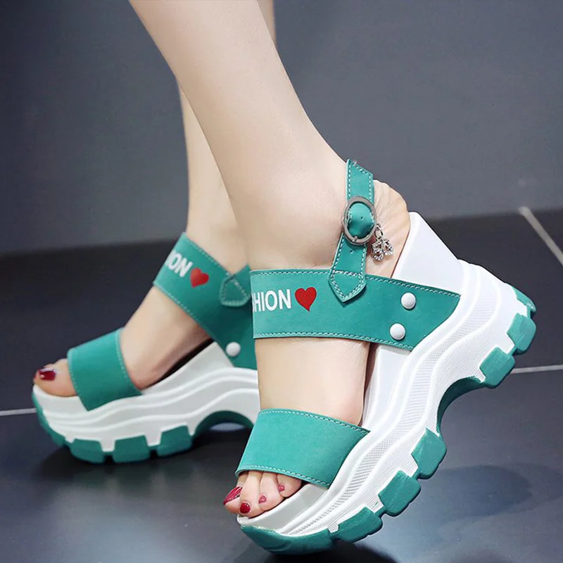 Womens Sandals Summer Super High Heels Wedges Female Platform Shoes Girls Thick Bottom Buckle Strap Ladies Sandals 2021 Fashion