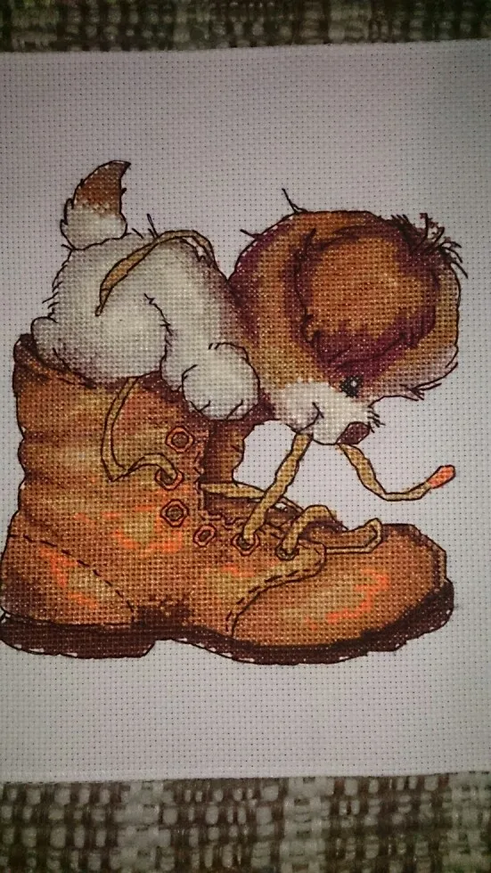 Cross Stitch Kit Dog and Shoes Cross Stitch Animal Printed Stamp Cotton Embroidery 18CT 14CT 11CT