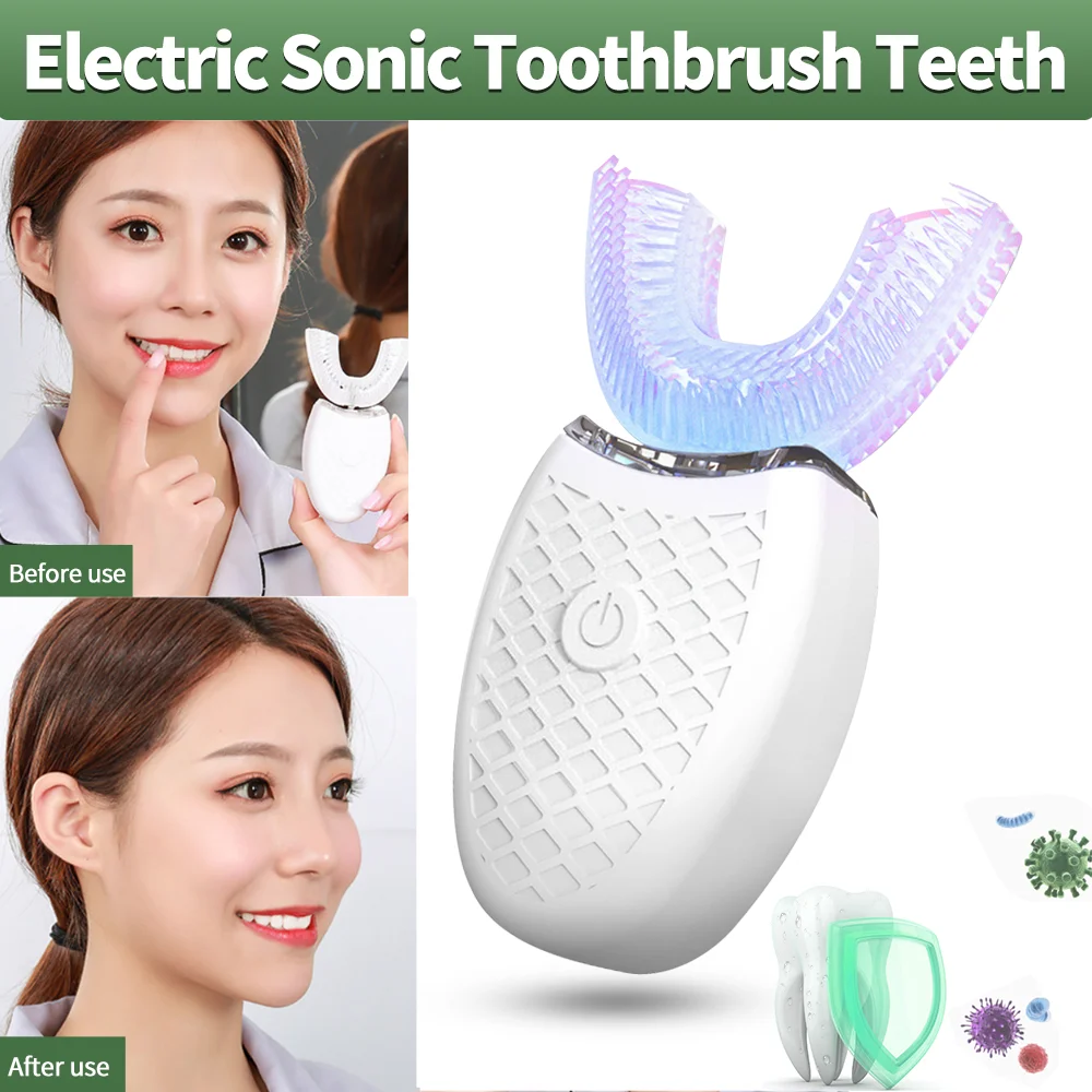 360 Degree Sonic Electric Toothbrush Automatic Silicone Tooth Brush USB Rechargeable Teeth Cleaner Blue Light Whitening Tooth 360 Degree Sonic Electric Toothbrush Automatic Silicone Tooth Brush USB Rechargeable Teeth Cleaner Blue Light Whitening Tooth